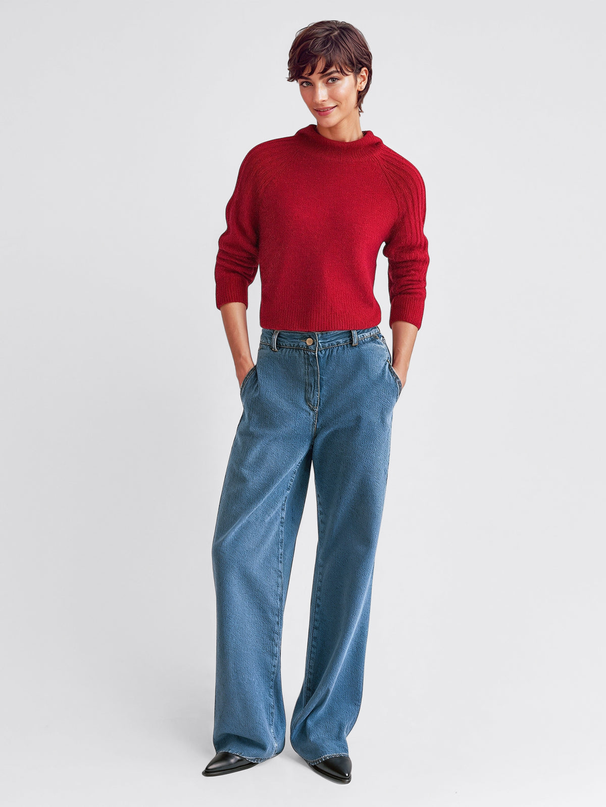 Ribbed Knit Mock Neck Sweater-1