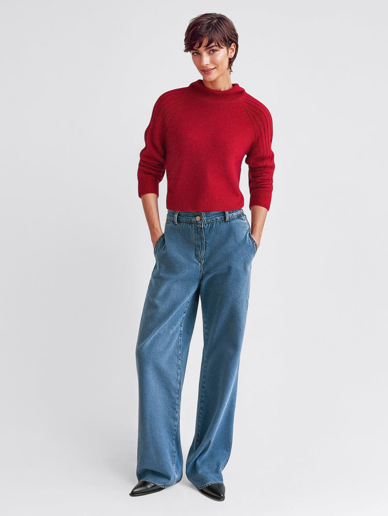 Ribbed Knit Mock Neck Sweater-1