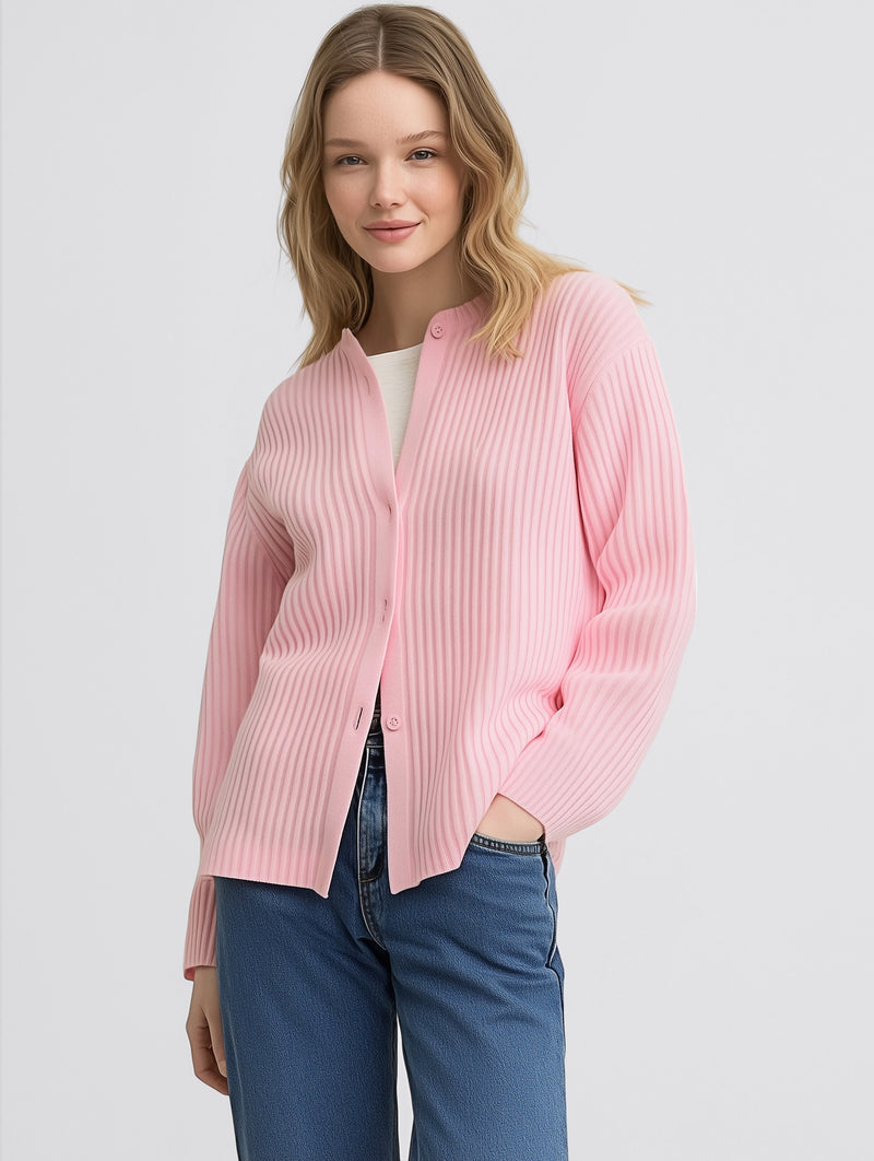 Ribbed Button Cardigan-1