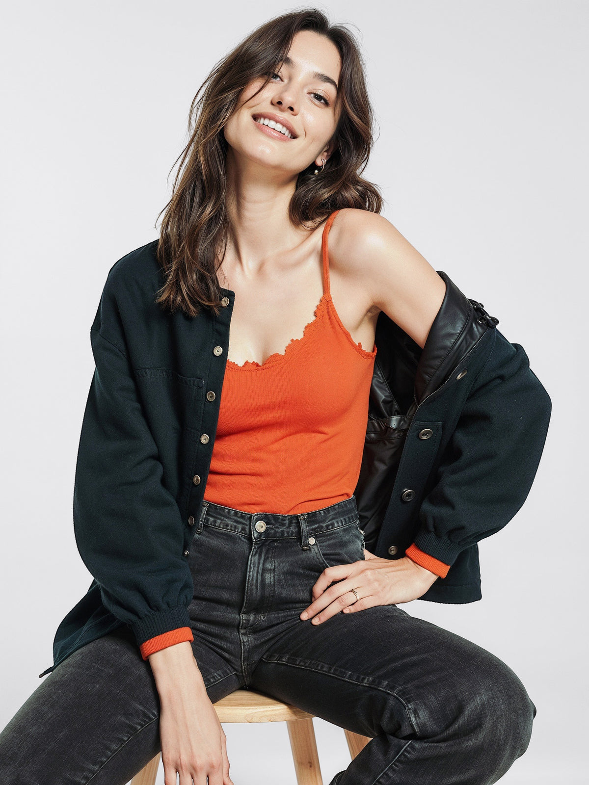 Lace Trim Cami with Overshirt